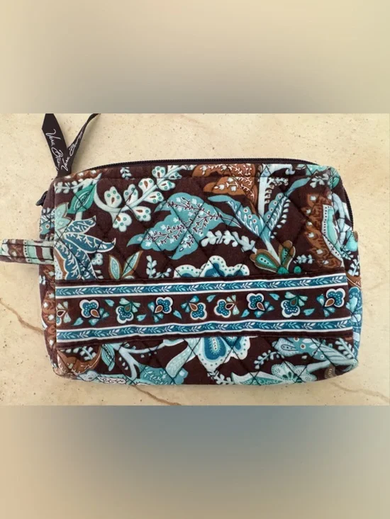 Vera Bradley Retired Pattern Java Brown & Turquoise Quilted Cosmetic Pouch EUC - Picture 3 of 5
